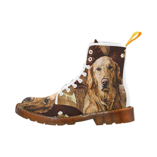 Golden Retriever Painting White Boots For Men - TeeAmazing