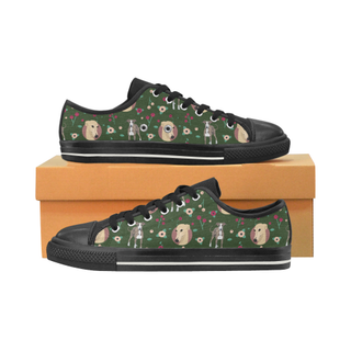 Greyhound Flower Black Low Top Canvas Shoes for Kid (Model 018) - TeeAmazing