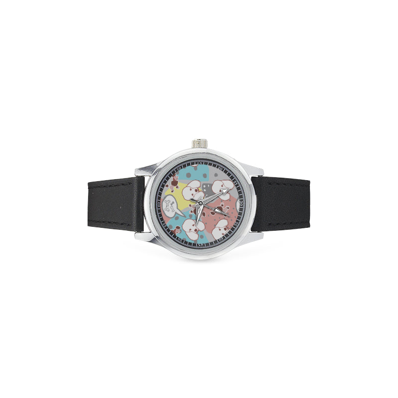Poodle Pattern Kid's Stainless Steel Leather Strap Watch - TeeAmazing