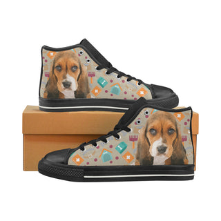 Basset Hound Black High Top Canvas Women's Shoes/Large Size - TeeAmazing
