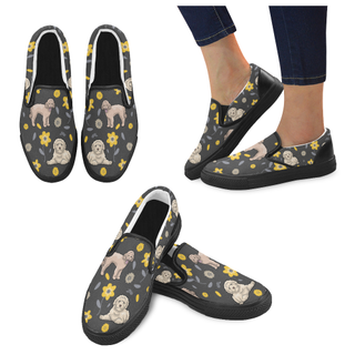 Goldendoodle Flower Black Women's Slip-on Canvas Shoes - TeeAmazing