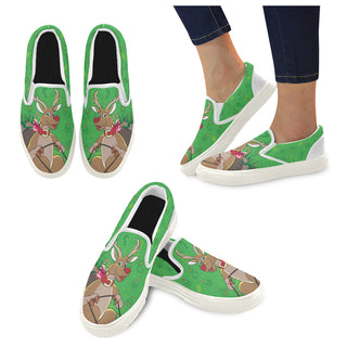 Reindeer Christmas White Women's Slip-on Canvas Shoes - TeeAmazing