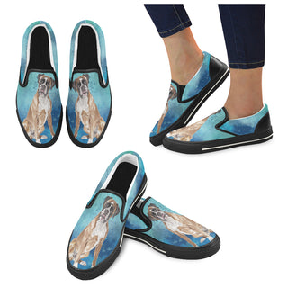 Boxer Water Colour Black Women's Slip-on Canvas Shoes/Large Size (Model 019) - TeeAmazing