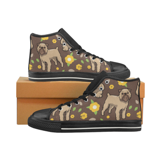 Brussels Griffon Flower Black High Top Canvas Shoes for Kid (Model 017) - TeeAmazing