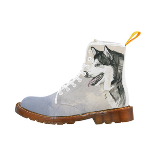 Alaskan Malamute Water Colour White Boots For Women - TeeAmazing
