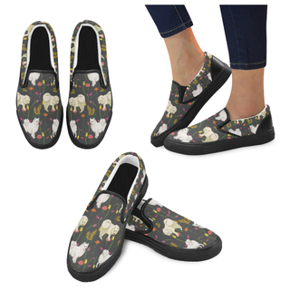 American Eskimo Dog Flower Black Women's Slip-on Canvas Shoes - TeeAmazing