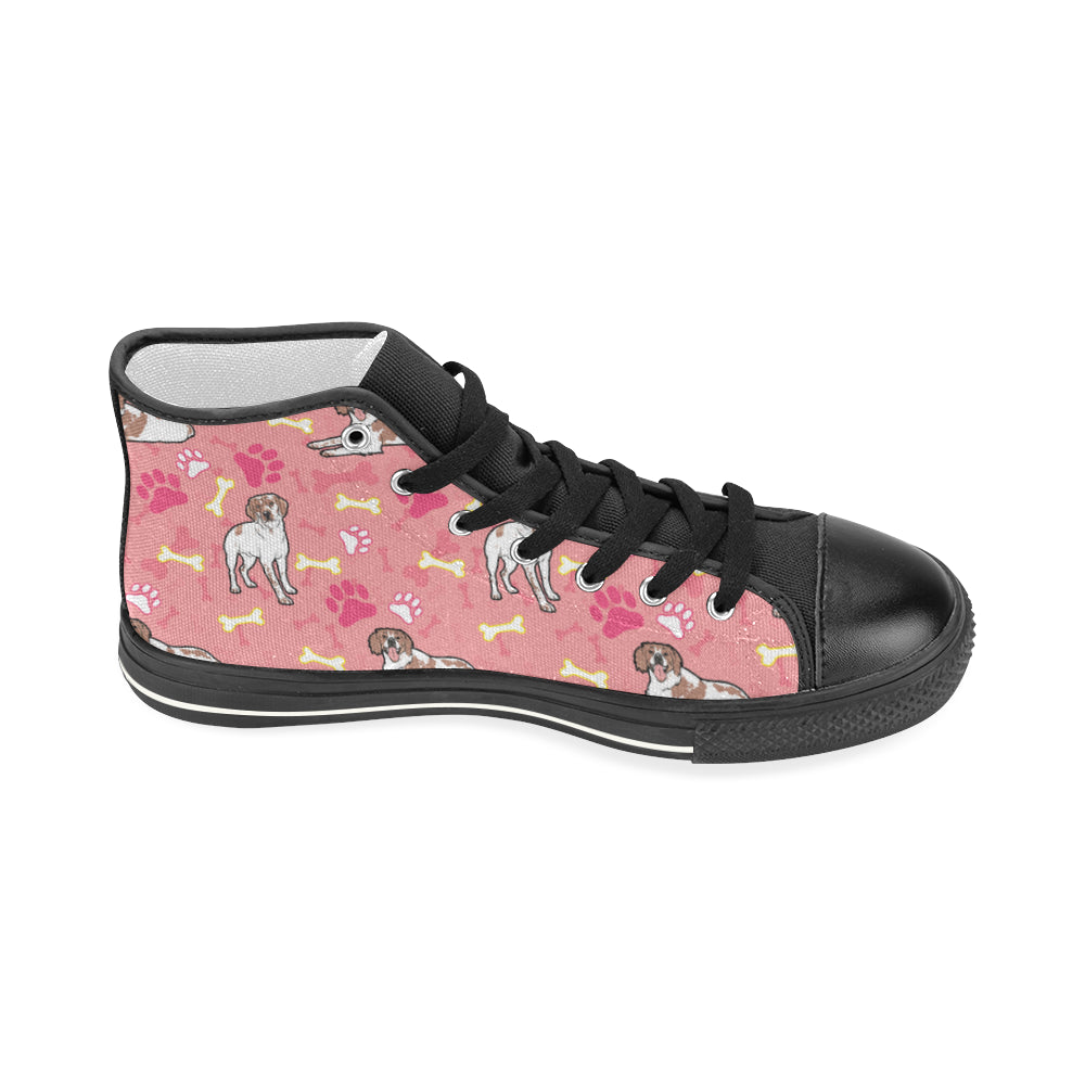 Brittany Spaniel Pattern Black Women's Classic High Top Canvas Shoes - TeeAmazing