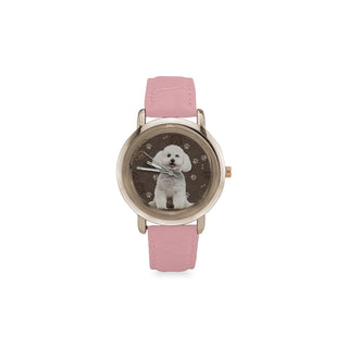 Bichon Frise Dog Women's Rose Gold Leather Strap Watch - TeeAmazing