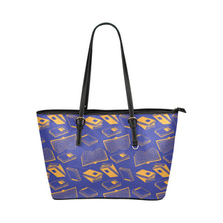 Book Pattern Leather Tote Bag/Small - TeeAmazing