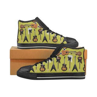 Guitar Pattern Black Women's Classic High Top Canvas Shoes - TeeAmazing