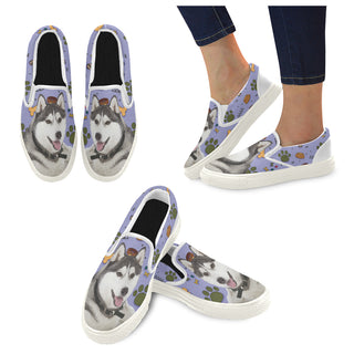 Siberian Husky Dog White Women's Slip-on Canvas Shoes - TeeAmazing