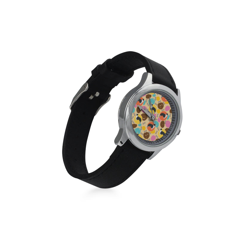 Border Collie Pattern Kid's Stainless Steel Leather Strap Watch - TeeAmazing