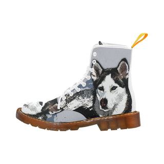 Siberian Husky Painting White Boots For Men - TeeAmazing