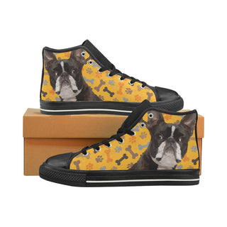 Boston Terrier Black High Top Canvas Women's Shoes/Large Size - TeeAmazing