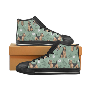 Airedale Terrier Flower Black Women's Classic High Top Canvas Shoes - TeeAmazing