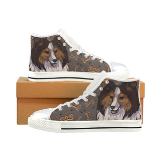 Shetland Sheepdog Dog White High Top Canvas Shoes for Kid - TeeAmazing