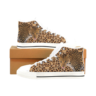 Leopard White Men’s Classic High Top Canvas Shoes /Large Size - TeeAmazing