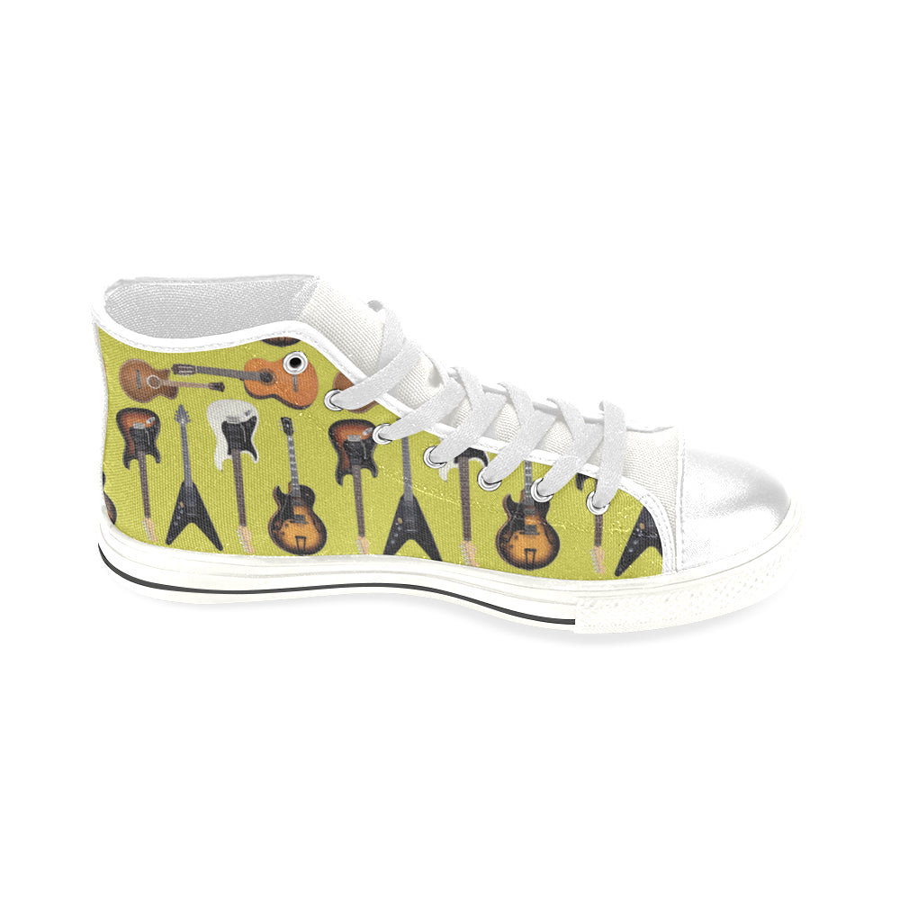 Guitar Pattern White Men’s Classic High Top Canvas Shoes - TeeAmazing