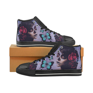 Sugar Skull Candy Black High Top Canvas Women's Shoes/Large Size - TeeAmazing