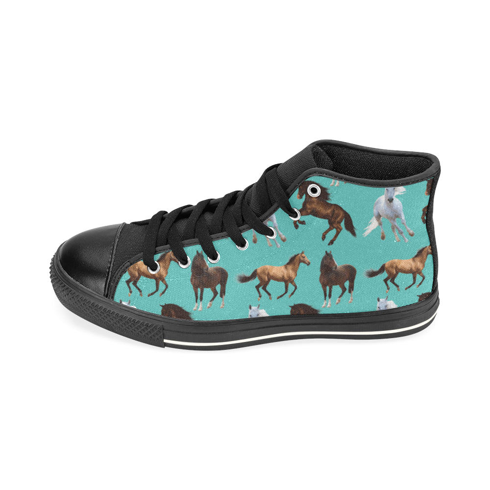 Horse Pattern Black High Top Canvas Women's Shoes/Large Size - TeeAmazing