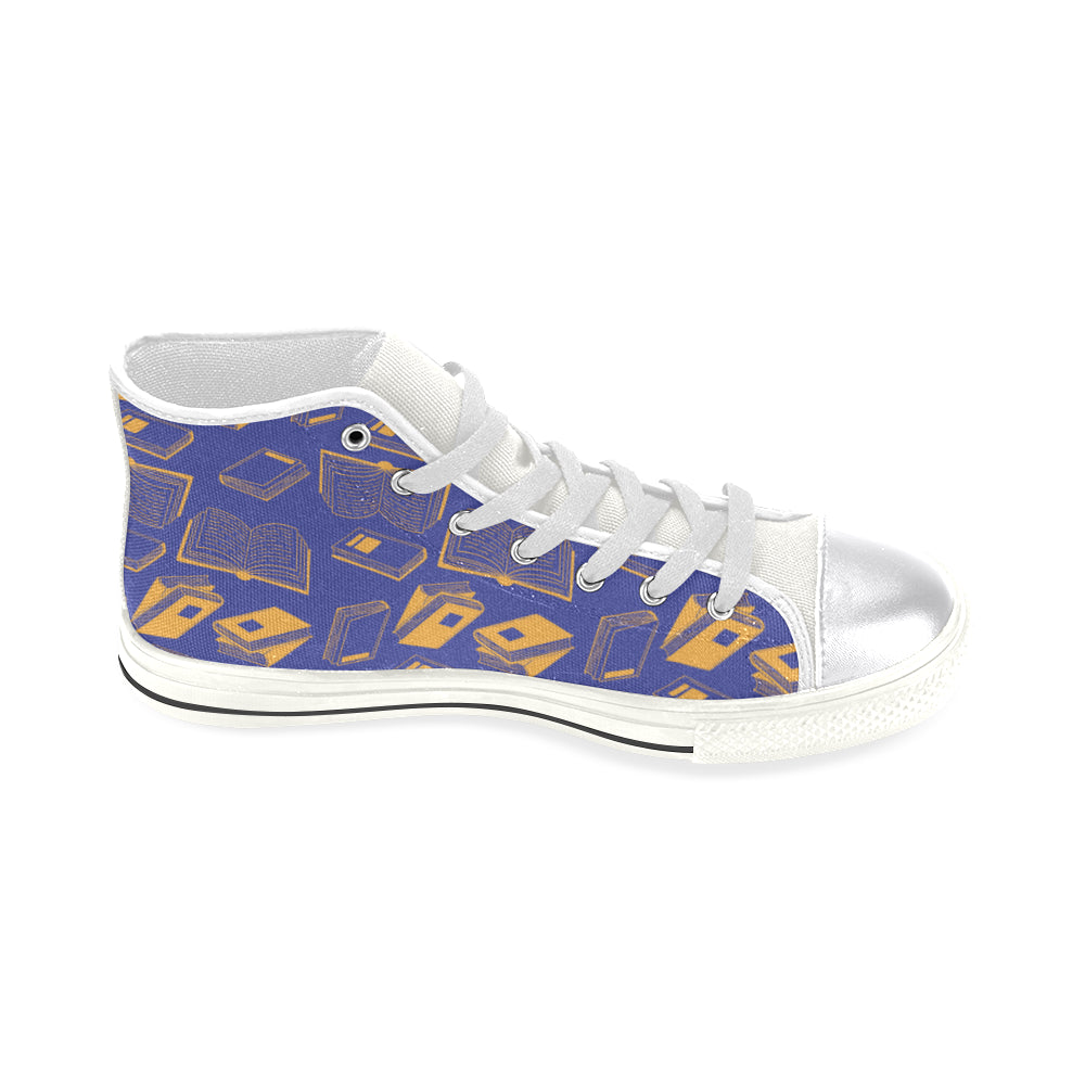 Book Pattern White Women's Classic High Top Canvas Shoes - TeeAmazing