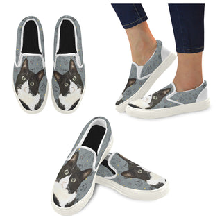 Tuxedo Cat White Women's Slip-on Canvas Shoes - TeeAmazing