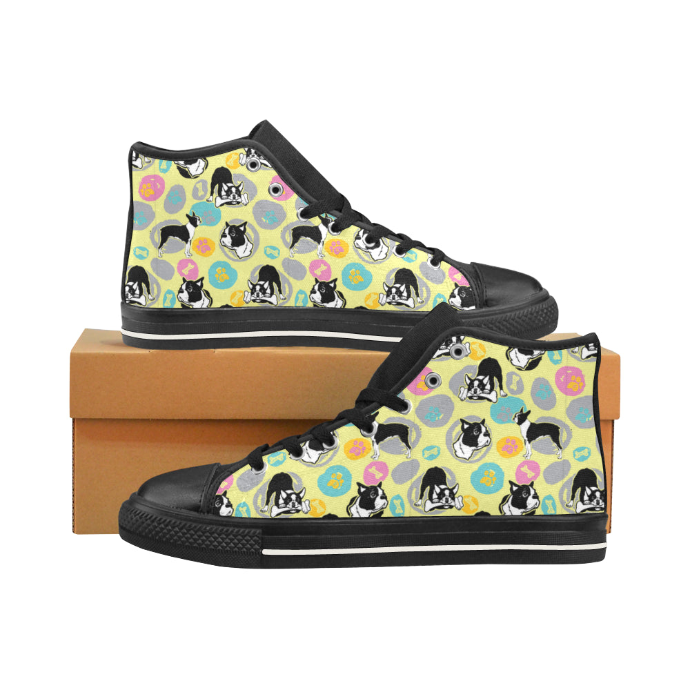 Boston Terrier Pattern Black Men’s Classic High Top Canvas Shoes /Large Size - TeeAmazing