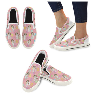 Cavalier King Charles Spaniel Water Colour Pattern No.1 White Women's Slip-on Canvas Shoes/Large Size (Model 019) - TeeAmazing