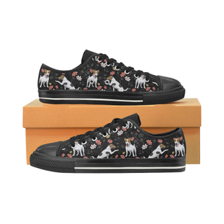 Jack Russell Terrier Flower Black Low Top Canvas Shoes for Kid (Model 018) - TeeAmazing