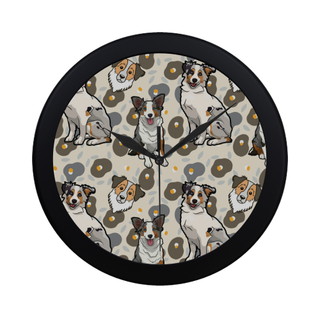 Australian Shepherd Flower Black Circular Plastic Wall clock - TeeAmazing