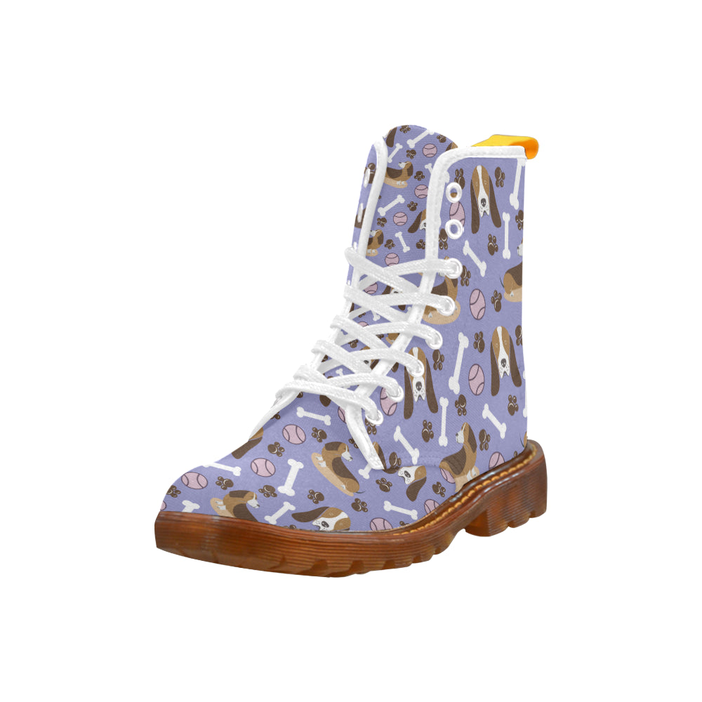 Basset Hound Pattern White Boots For Men - TeeAmazing