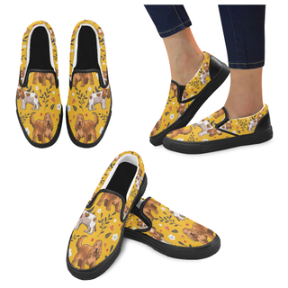 English Cocker Spaniel Flower Black Women's Slip-on Canvas Shoes - TeeAmazing