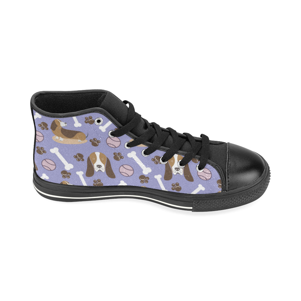 Basset Hound Pattern Black High Top Canvas Shoes for Kid - TeeAmazing