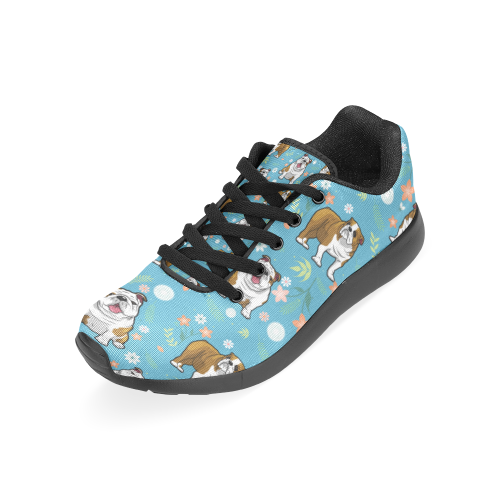 English Bulldog Flower Black Men's Running Shoes/Large Size (Model 020) - TeeAmazing