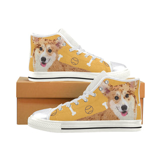 Corgi White Women's Classic High Top Canvas Shoes - TeeAmazing