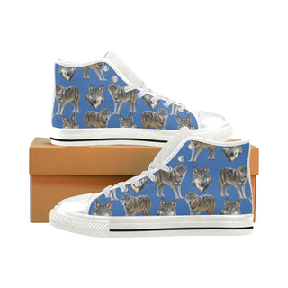 Wolf Pattern White Men’s Classic High Top Canvas Shoes - TeeAmazing