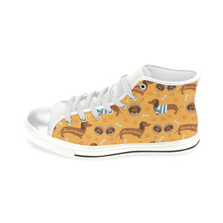 Dachshund Pattern White High Top Canvas Women's Shoes (Large Size) - TeeAmazing