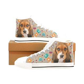 Basset Hound White Men’s Classic High Top Canvas Shoes /Large Size - TeeAmazing