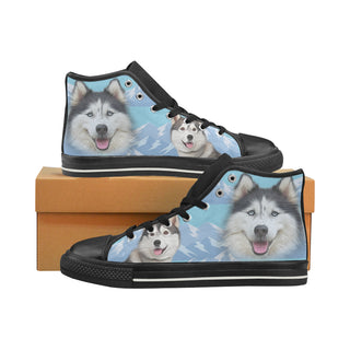 Husky Lover Black High Top Canvas Shoes for Kid - TeeAmazing