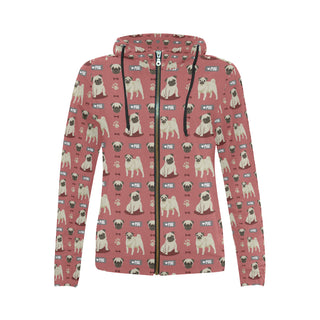 Pug Pattern All Over Print Full Zip Hoodie for Women - TeeAmazing