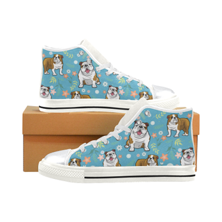 English Bulldog Flower White High Top Canvas Shoes for Kid (Model 017) - TeeAmazing