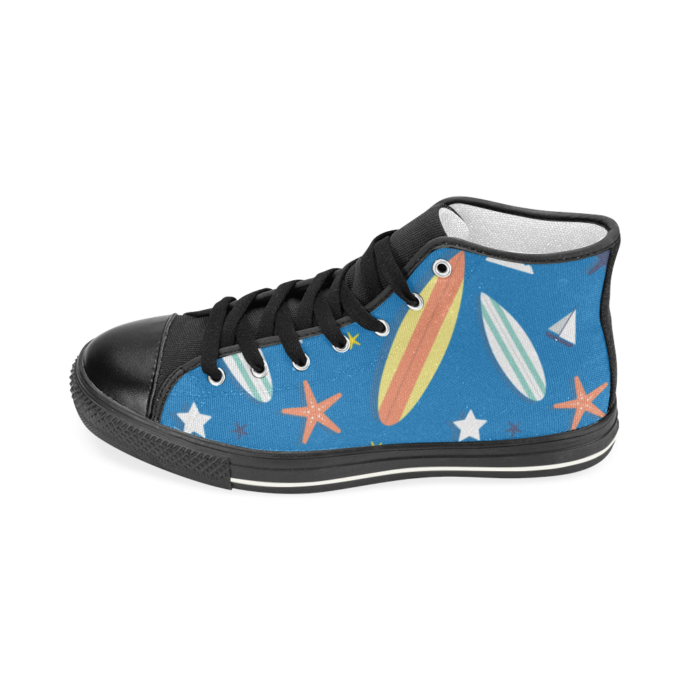 Surfing Pattern Black Men’s Classic High Top Canvas Shoes - TeeAmazing
