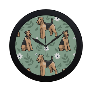 Airedale Terrier Flower Black Circular Plastic Wall clock - TeeAmazing