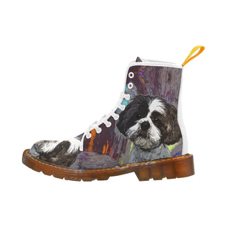 Shih Tzu Painting White Boots For Men - TeeAmazing