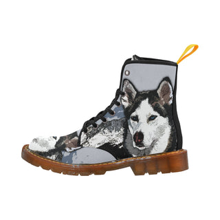 Siberian Husky Painting Black Boots For Men - TeeAmazing