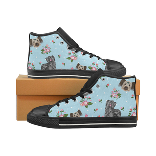 Skye Terrier Flower Black High Top Canvas Shoes for Kid (Model 017) - TeeAmazing