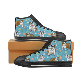 English Bulldog Flower Black High Top Canvas Shoes for Kid (Model 017) - TeeAmazing