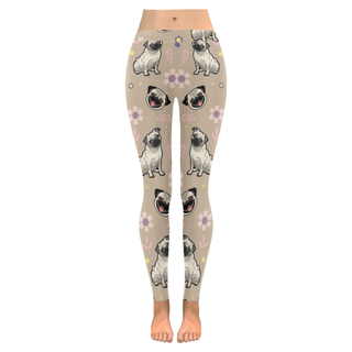 Pug Flower Low Rise Leggings (Invisible Stitch) (Model L05) - TeeAmazing