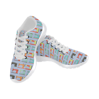 Sewing Machine Pattern White Sneakers for Women - TeeAmazing