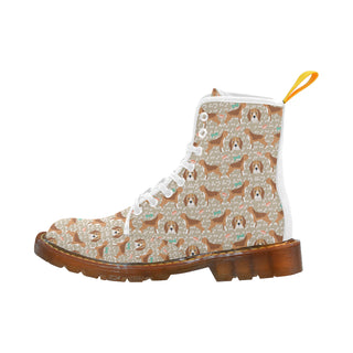 Beagle Pattern White Boots For Men - TeeAmazing
